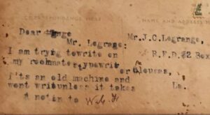 Wilbur Carradine Foster (maybe) - sent to Joseph Cleo Lagrange - back